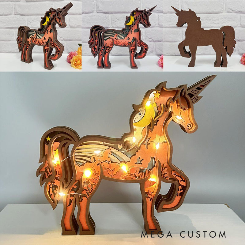 Personalized Handcarved Wooden 3D Dream Horse with LED Lights Birthday Gifts for Kids