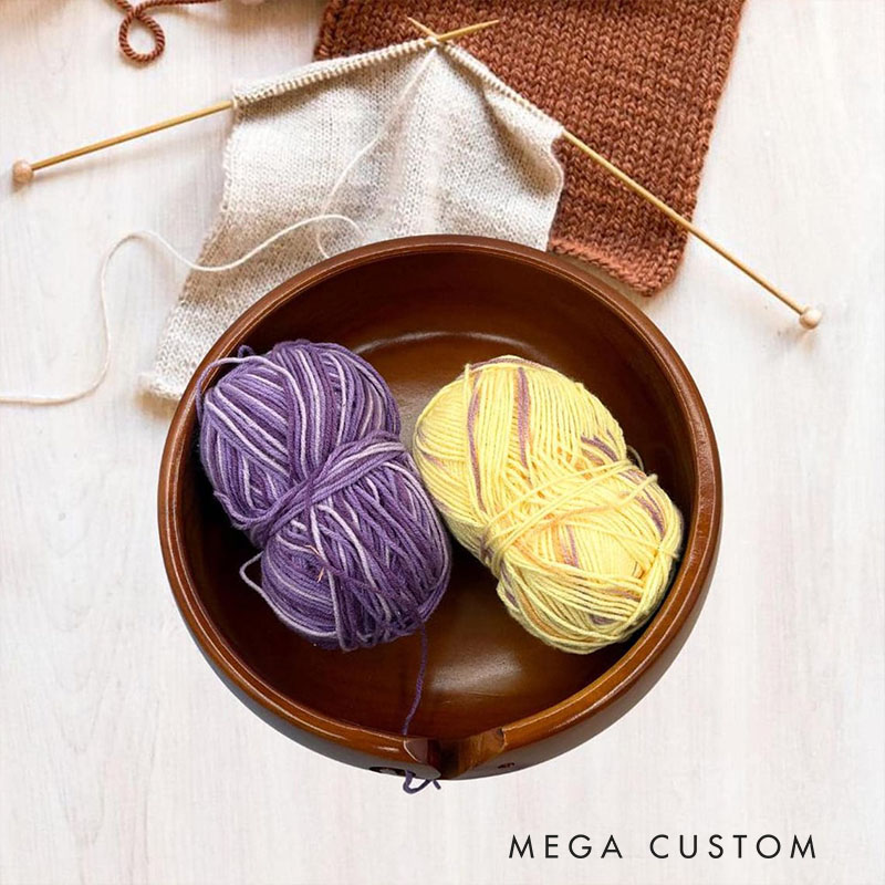 Personalized Wooden Portable Yarn Bowl for Knitting Storage Bowl with Holes for Crochet Yarn Organizing and Storage