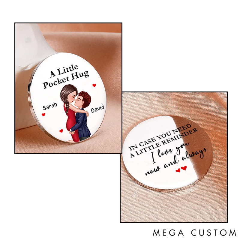 Personalized Couple Leather Pocket Hug Custom Reminder I Love You Pocket Hug Valentines Anniversary Gift for Her Him Husband Gift