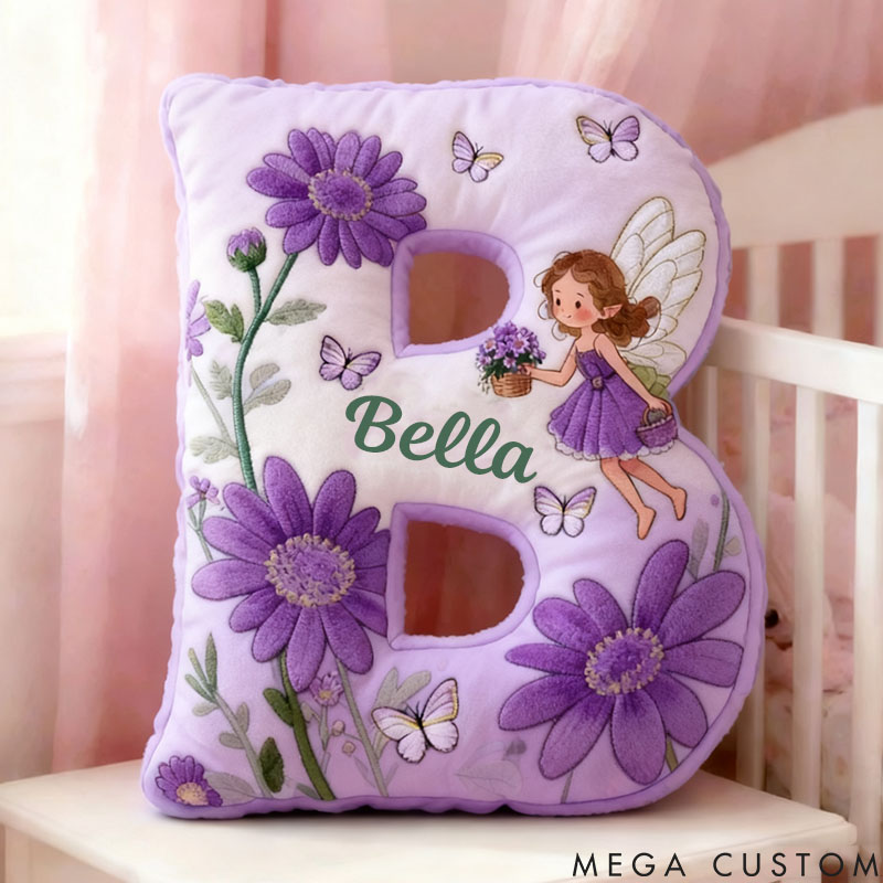 Personalized Flower Girl Purple Floral Fairy Graphic 3D Printed Pillow Custom Girl friend Name Cushion Valentine's Day Gift Christmas Gift for Her