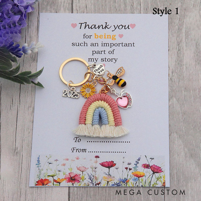Personalized Rainbow and Bee Keychain Teacher's Day Gift for Teachers