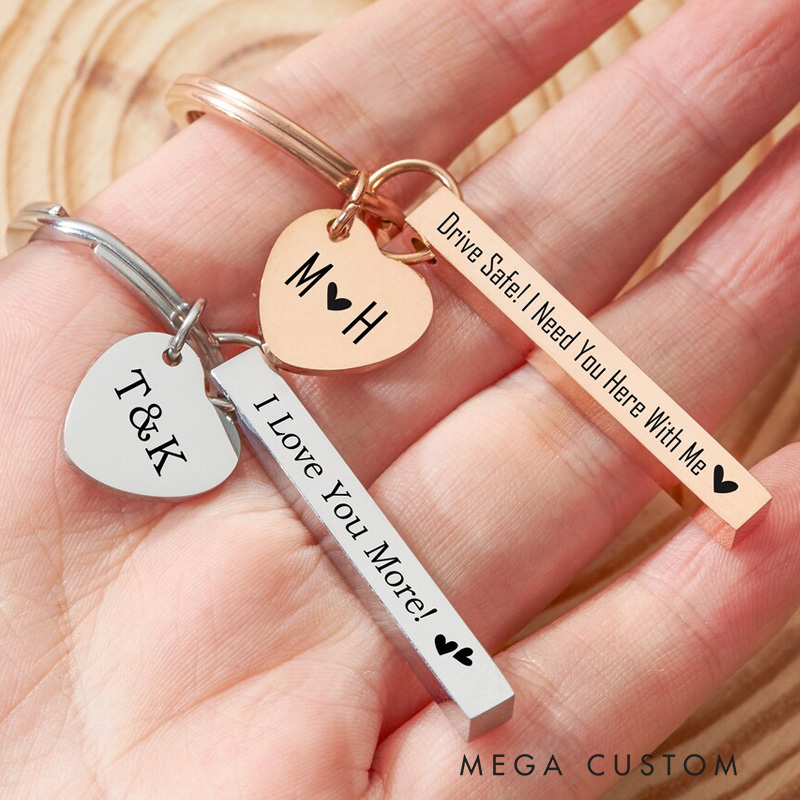 Personalized Drive Safe Keychain Metal Keyring Bar Keychain Valentine's Day Gift for Couple Key Chain Anniversary Gift for Dad New Driver Gifts