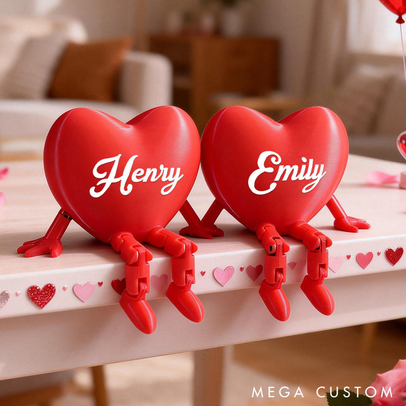 Personalized Valentine's Day Heart Decor with Dangling Legs Custom Couple 3D Printed Red Heart Table Sign with Text Anniversary Valentine's Day Gift