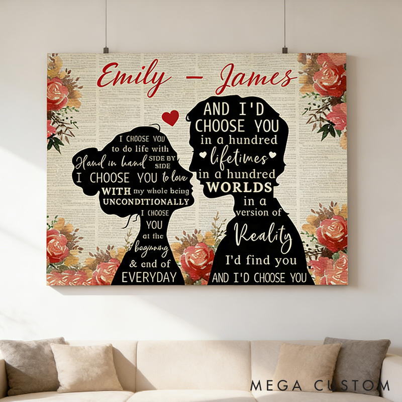 Personalized Couples Canvas Wall Art with Names Art Decorations Valentine's Day Gifts for Couple 