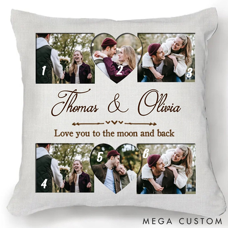 Personalized Couple Custom Photo Throw Pillow Love You to the Moon and Back Home Pillow Valentine's Day gift for Husband Wife 