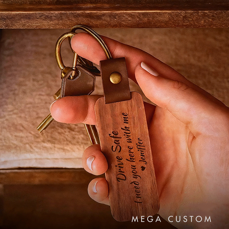 Personalised Wooden Keychain  Valentine's Day Gift for couple keychain Bar Round Wood Keys Ring Wood Handmade Gift for Boyfriend Dad Boyfriend Keychain Anniversary