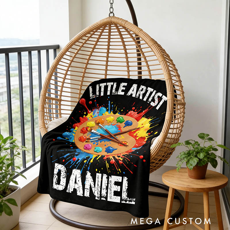 Personalized Palette and Brushes Splatter Paint Soft Throw Blanket with Name and Title Home Decor Birthday Gift for Painting Lover Kids