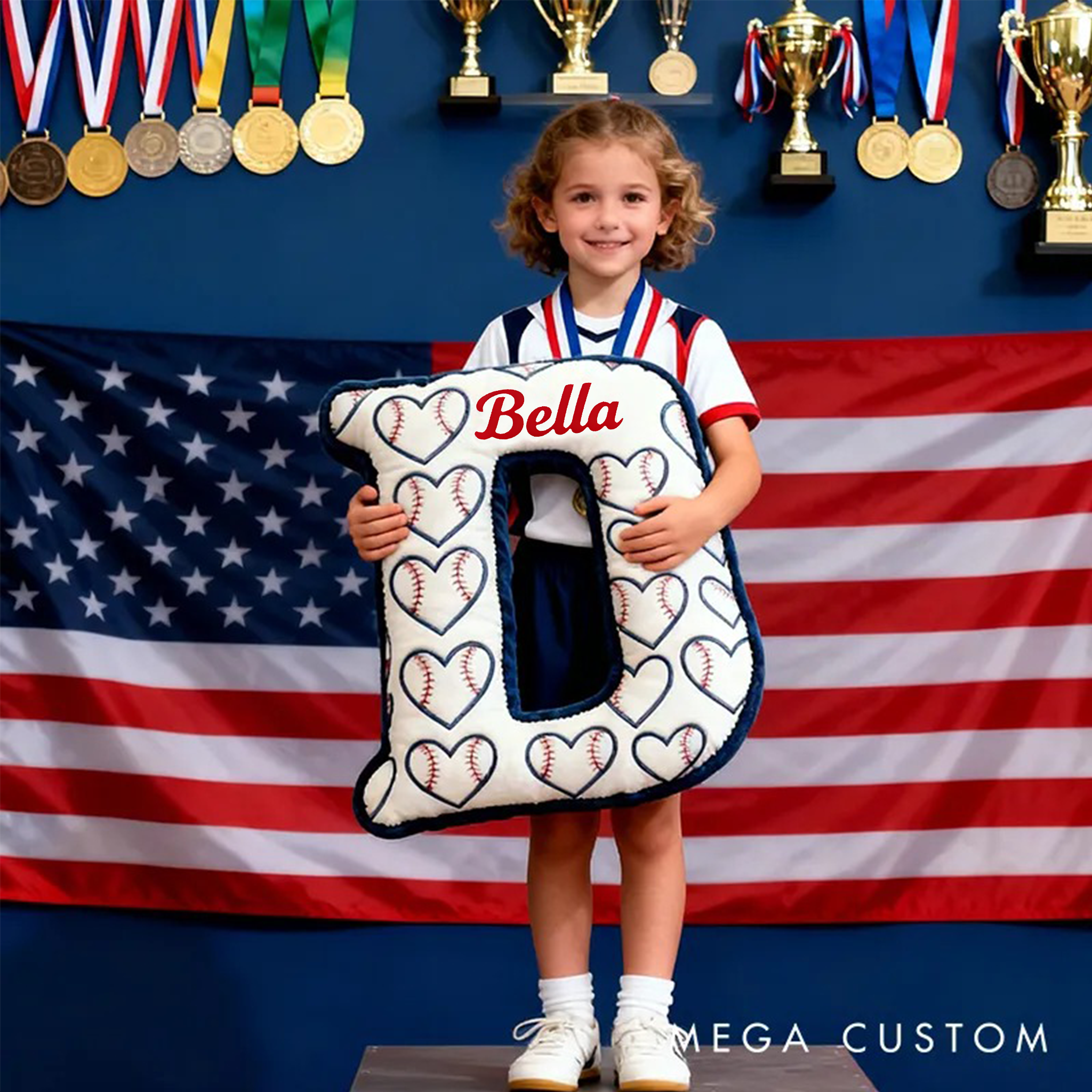 Personalized Heart Pattern Baseball Pillow with Name for Sports Enthusiasts