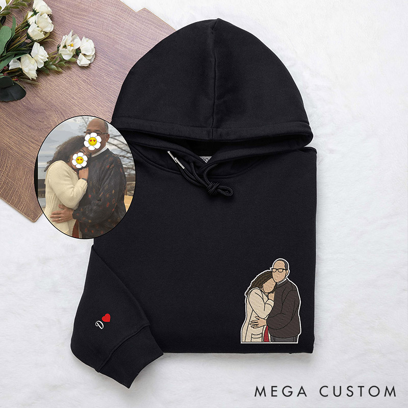 Personalized Couple Embroidered Photo Portrait Matching Sweatshirts Custom Couple Hoodies with Text Valentine's Day Gift Anniversary Gift for Him Her