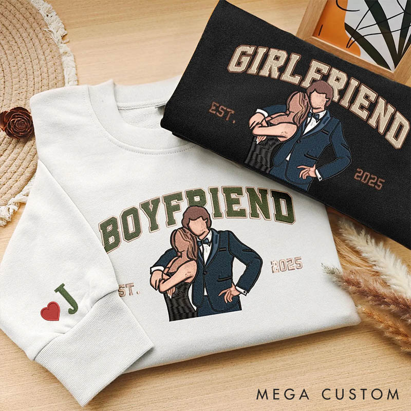 Personalized Couple Embroidered Photo Portrait Matching Sweatshirts Custom Couple Hoodies with Any Text Valentine's Day Gift Anniversary Gift