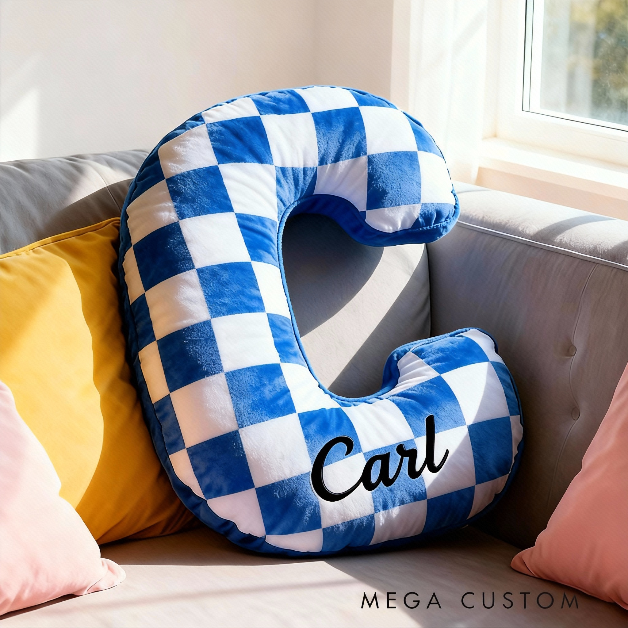 Personalized Racing Letter Throw Pillow Graphic 3D Print Custom Name Checkered Flag Cushion Gift for Racers and Racing Lovers