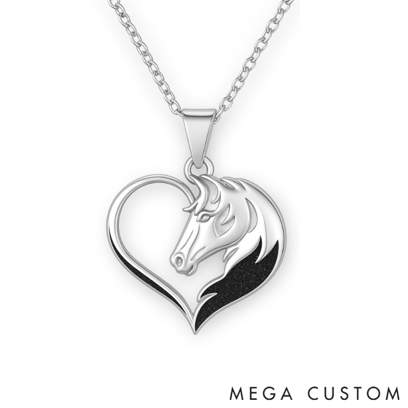 Personalized Horse Head Heart Pendant Necklace Custom Name Unique Holiday Gift for Couples
