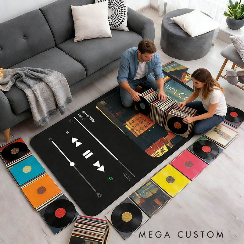Personalized Music Player Interface Rug with Photo and Song for Music Lovers Unique Decorative Carpet for Room and Music Studio for Valentine's Day Anniversary Birthday