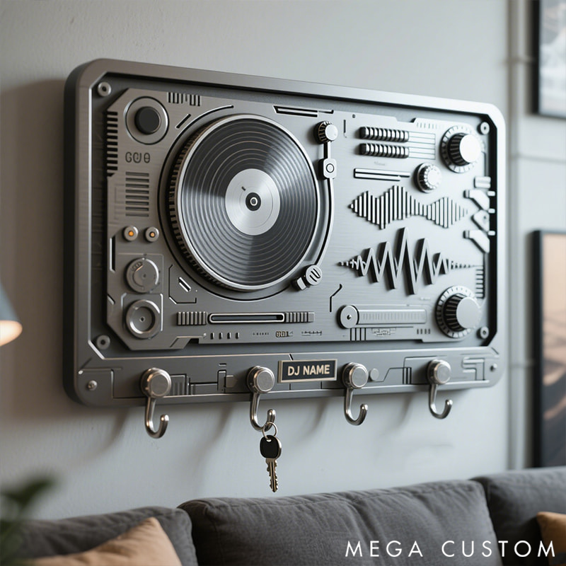 Personalized Metal Keychain Hook with DJ Motif Perfect Gift for Music Lovers