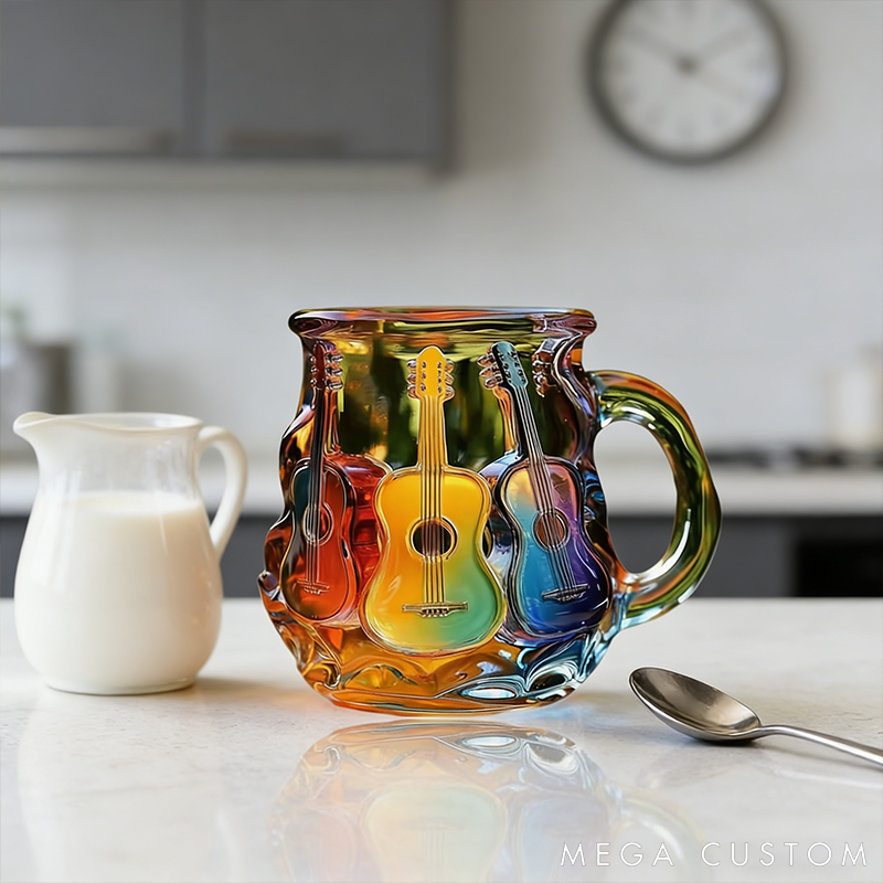 Personalized Colorful Guitar Music Art Mug Glass Cup Gifts for Music Lovers