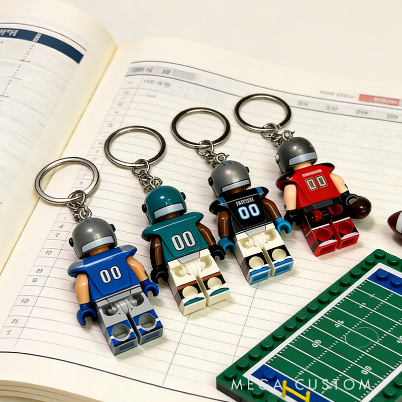 Personalized Football Player Style Keychains – Mini Trophy & Helmet Figure Key Rings
