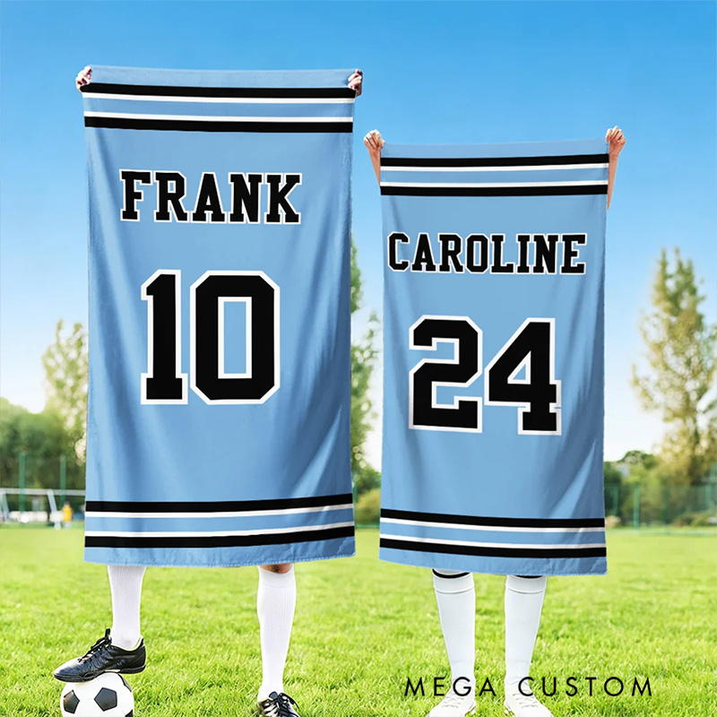 Personalized Sport Team Towel with Custom Name Number and Classic Pinstripe Design for Players and Fans