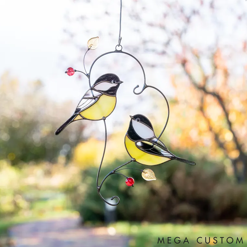 Personalized Pet Lover Funny Couple of Chickadees Stained Sun Catcher