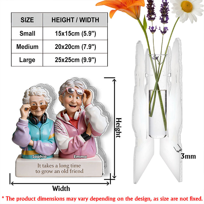 Personalized Photo It Takes a Long Time To Grow an Old Friend Acrylic Flower Vase Custom Shape Bestie Photo Portrait Vase Valentines Day Gift for Her