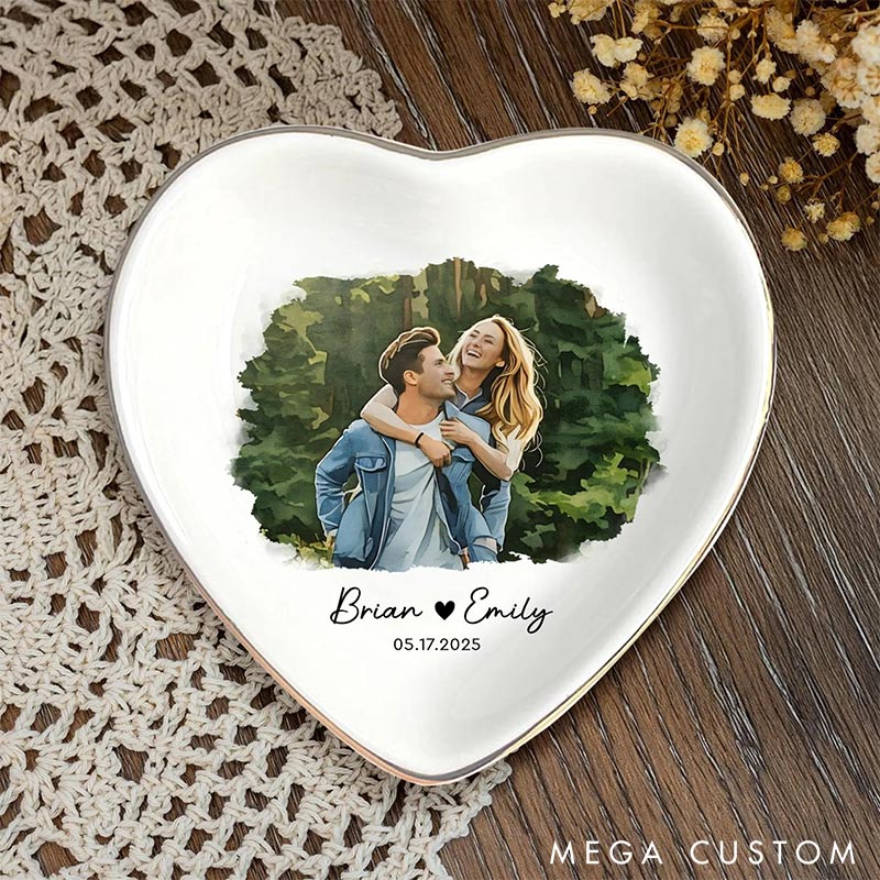 Personalized Couple Custom Photo Portrait Jewelry Dish with Name Keepsake Valentine's Gift for Wife Anniversary Gift for Girlfriend Unique Gift for Couple