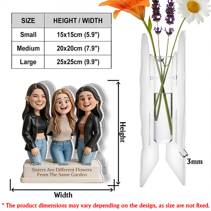 Personalized Photo Sisters Are Different Flowers From The Same Garden Acrylic Flower Vase Custom Shape Bestie Photo Portrait Vase Valentines Day Gift