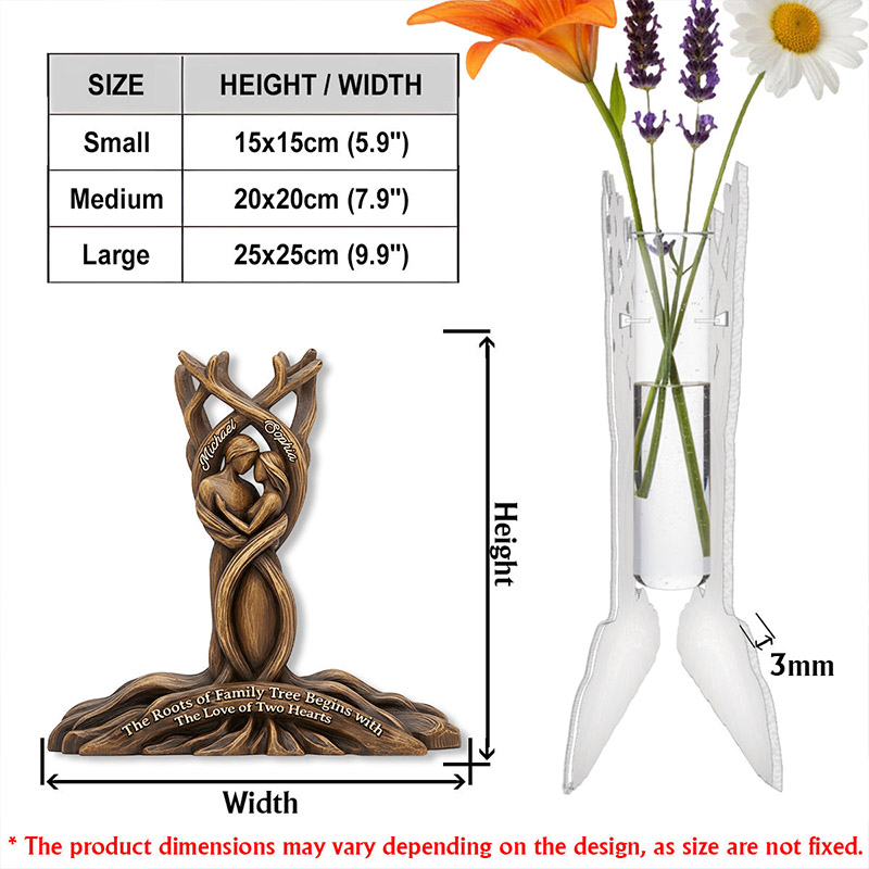 Personalized Couple The Roots of Family Tree Begins with The Love of Two Hearts Acrylic Flower Vase Imitation Wood 3D Effect Vase Valentines Day Gift