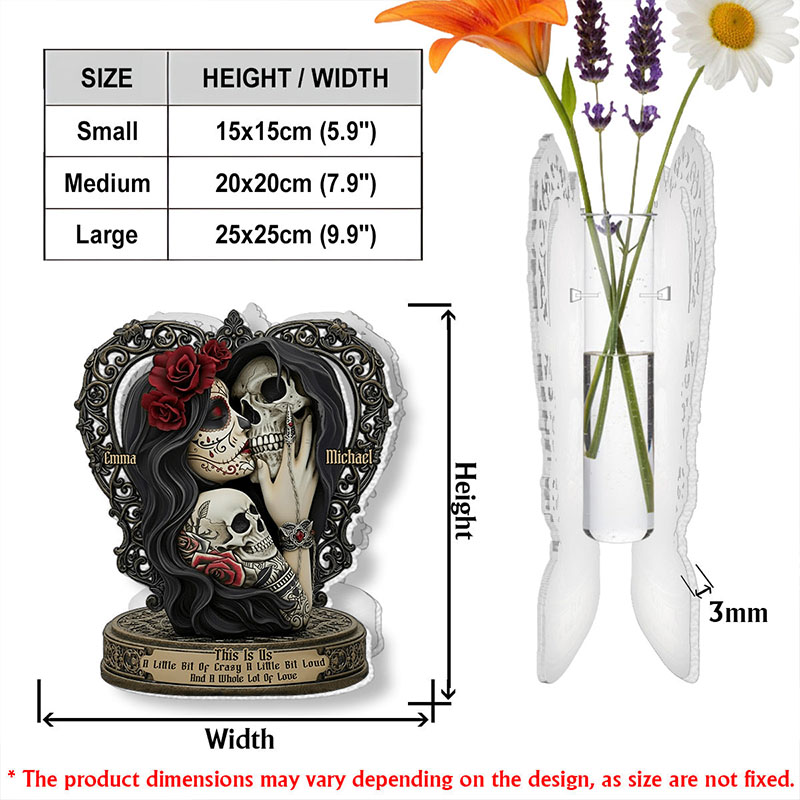 Personalized Skeleton Couple This Is Us Acrylic Flower Vase Custom Shaped Retro Gothic Graphic 3D Printed Vase Valentines Day Gift for Him Her