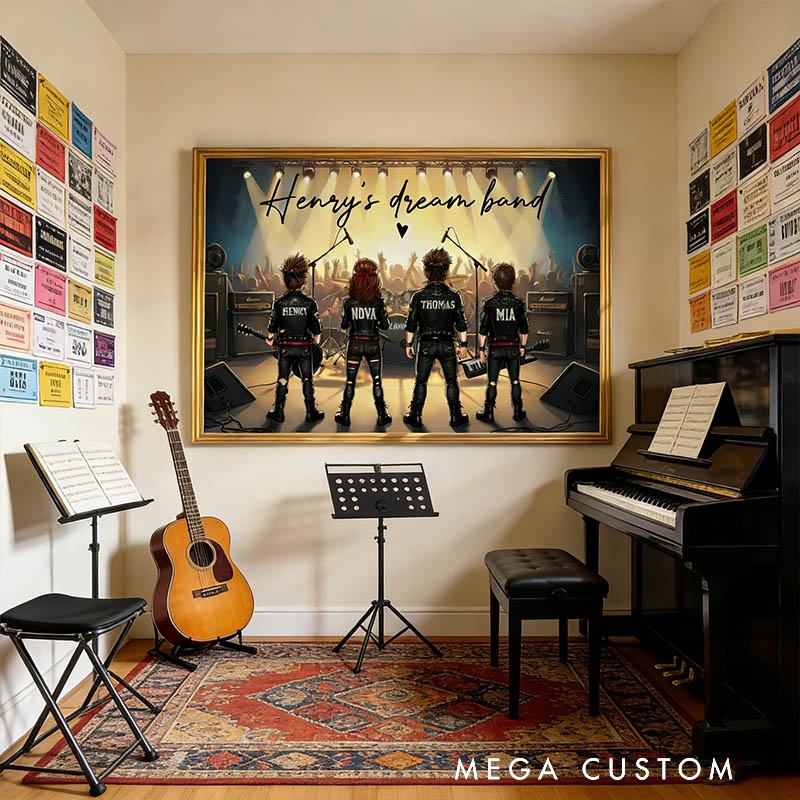 Personalized Retro Rock Dream Band Home Decor Poster with Photo and Name Gift for Fans Familys Friends Dad Mother Husband Son