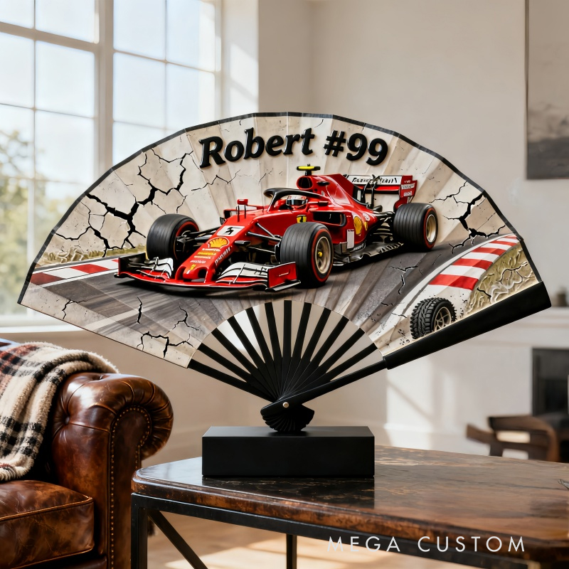 Personalized Racing Themed Pattern Fan the Perfect Gift for Racers