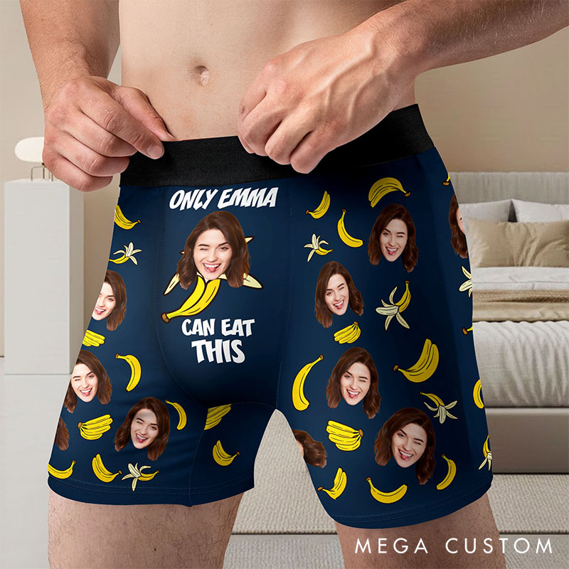 Personalized Girlfriend Wife Face Boxer Brief Only Her Can Eat This With Bananas Men Underwear with Photo Valentines Day Gift for Boyfriend Husband