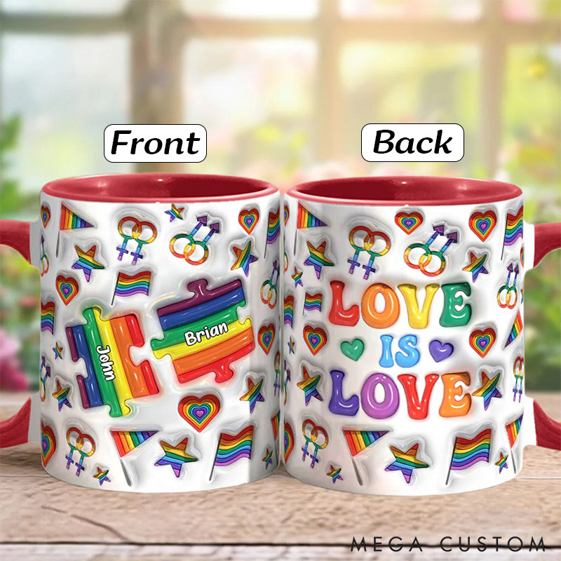Personalized Rainbow Love is Love Mug Puzzle LGBT Couple Coffee Mug Imitation 3D Print Accent Mug Valentine's Gift for LGBT couple