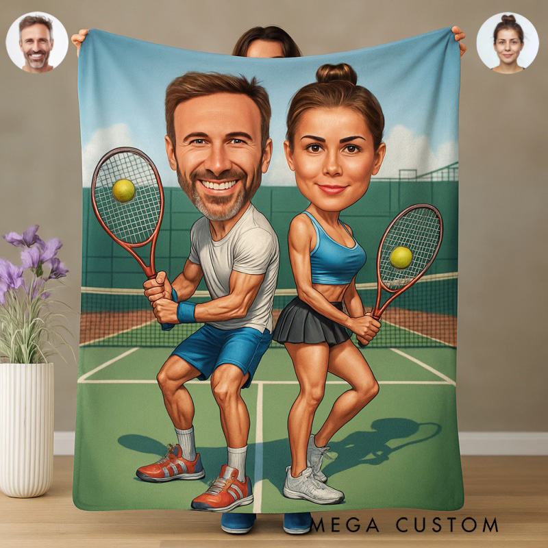 Personalized Couple Tennis Player Blanket with Custom Photo