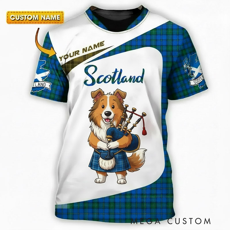 Personalized Scotland Bagpipe Cartoon Animals Classic T-Shirts with Your Name Gift for Scottish Culture Enthusiasts Bagpipe Lovers Music Lovers