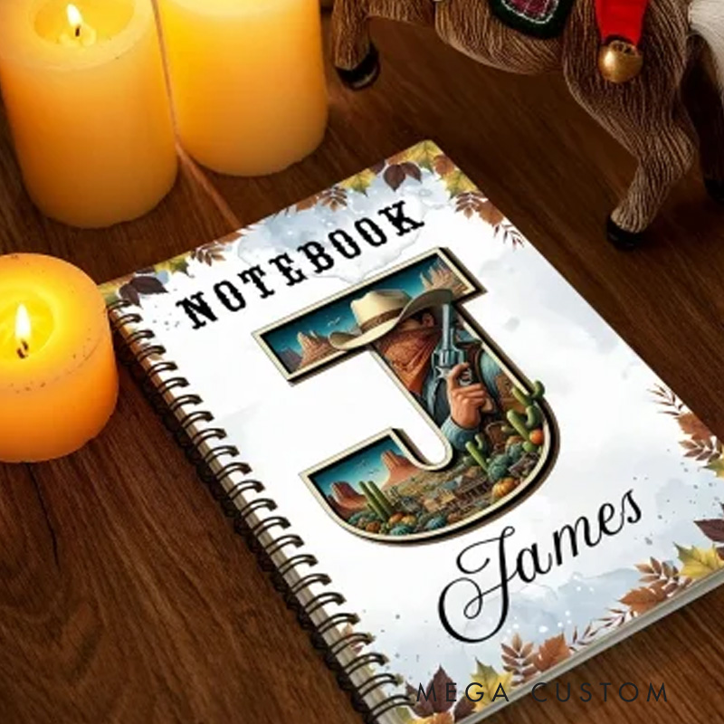 Personalized Initial Name Western Style Spiral Notebook Softcover Lined Notebook Country Rustic Journal Gift for Cowboys Riding Lovers Equestrian Lovers