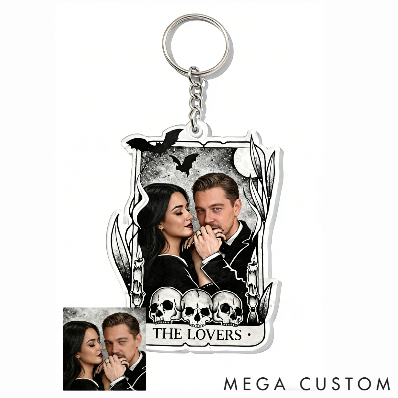 Personalized Couple Portrait Acrylic Keychain Custom Photo Elegant Holiday Gift for Lovers