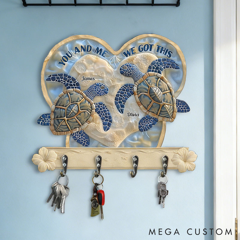 Personalized Couple Turtle You And Me We Got This Wooden Key Holder Custom Ocean Style Graphic 3D Printed Effect Key Hanger Valentines Day Gift