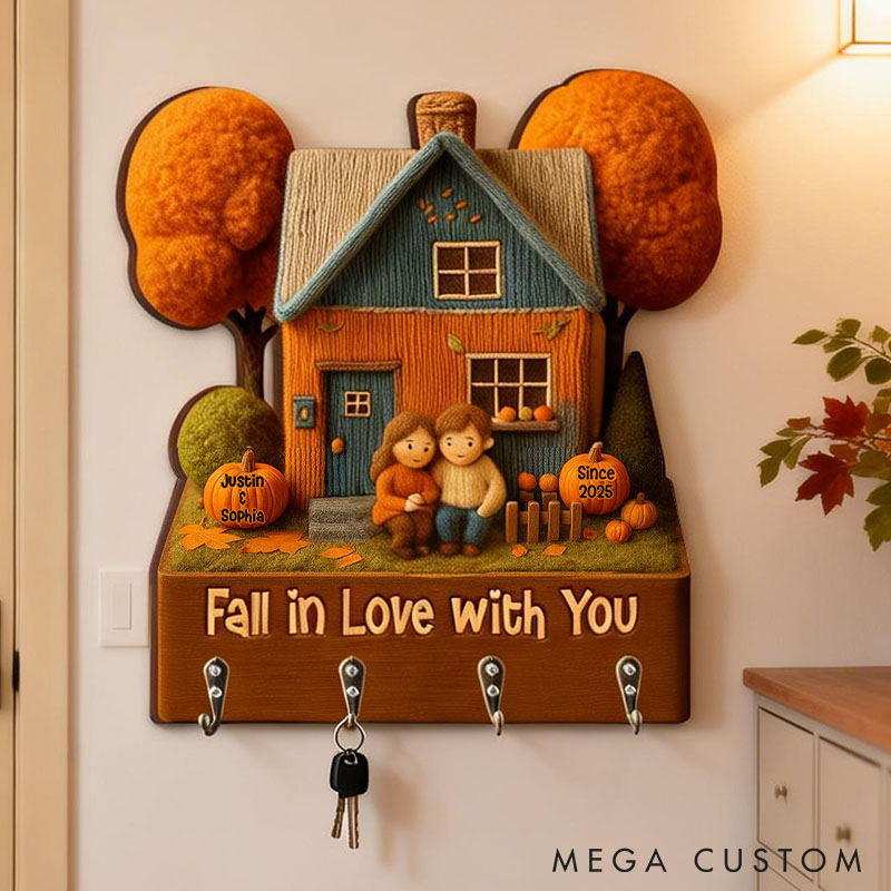Personalized Old and Young Couple Fall in Love with You Wooden Key Holder Custom Shaped Graphic 3D Printed Key Hanger Anniversary Valentine's Day Gift