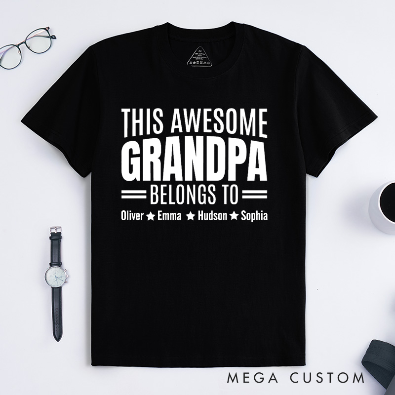 Personalized Grandpa T-Shirt Custom This Awesome Grandpa Belongs To Gift for Grandfather Father's Day Birthday Comfortable Cotton Shirt for Men