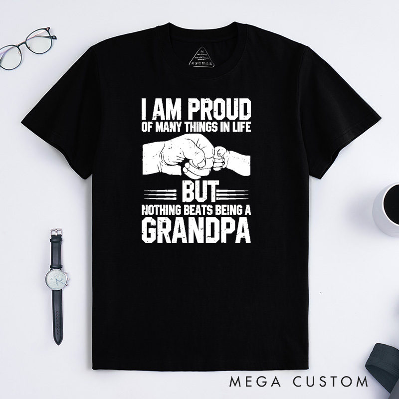 Personalized Grandpa T-Shirt Custom I Am Proud Nothing Beats Being a Grandpa Gift for Grandfather Father's Day Birthday Comfortable Cotton Shirt
