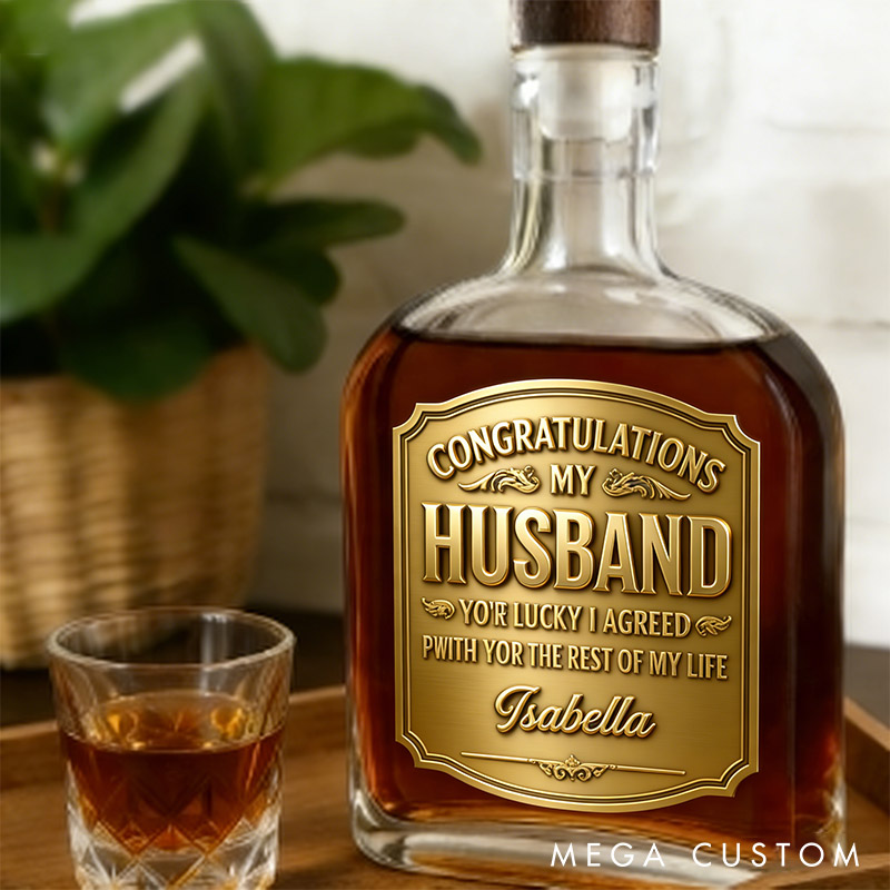 Personalized Cheers To My Amazing Husband Whiskey Bottle 3D Effect Graphic Congrats on Being My Husband Valentine's Anniversary Gift for Husband