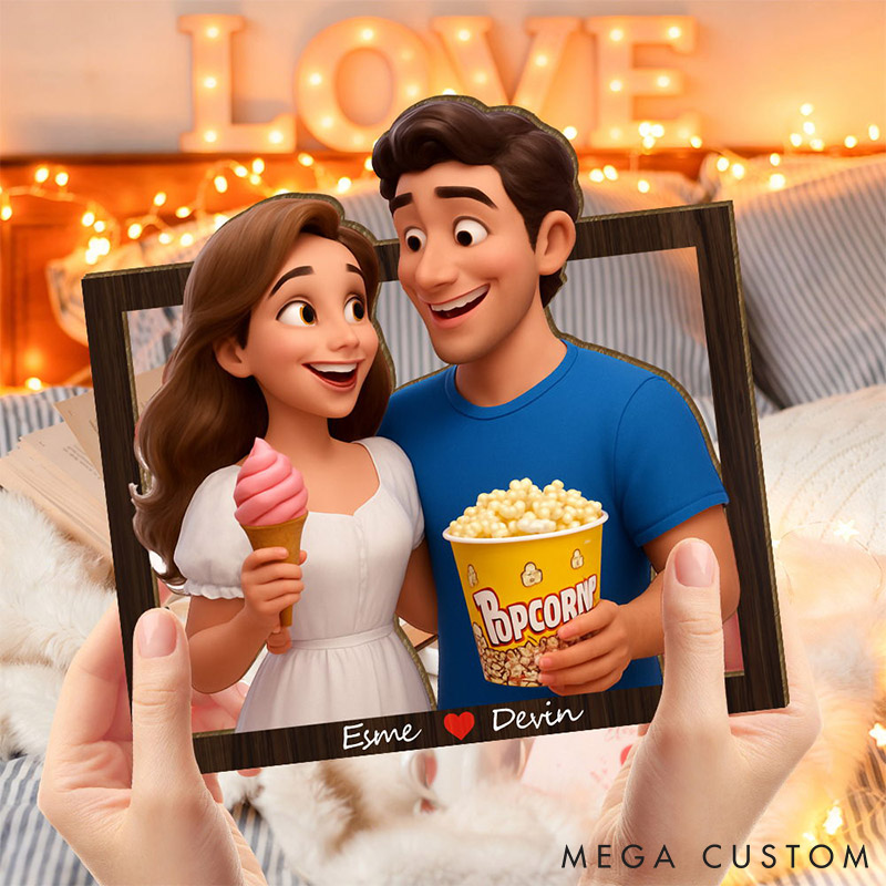 Personalized 3d Wooden Cartoon Wall Art Custom Cartoon Couple Portrait Wood Home Decor Valentine's Day Gifts Anniversary Gift