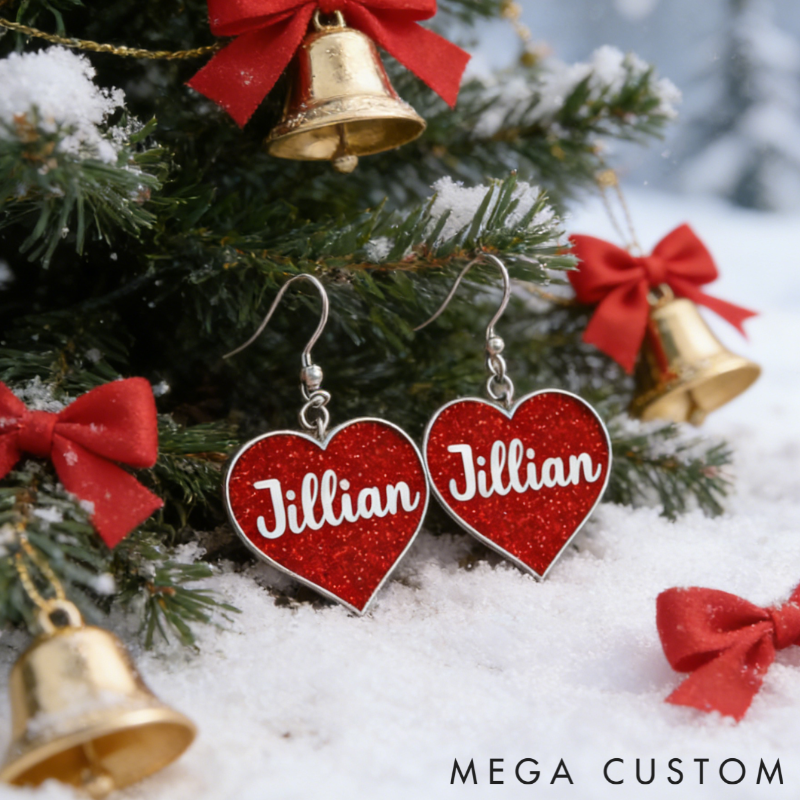 Personalized Sparkling Heart Earrings Custom Name Romantic Gift for Her