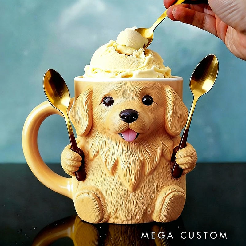 Personalized Golden Retriever Ice Cream Pint Holder 3D Printed with Spoon Slots & Snack Drawer for Pet Pet Lover For Dog Lover