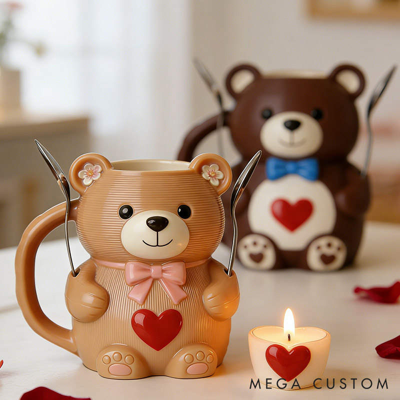 Personalized Teddy Bear Couple Ice Cream Pint Holder 3D Printed with Spoon Slots & Snack Drawer Anniversary Gift Valentine's Day Gift for Him Her