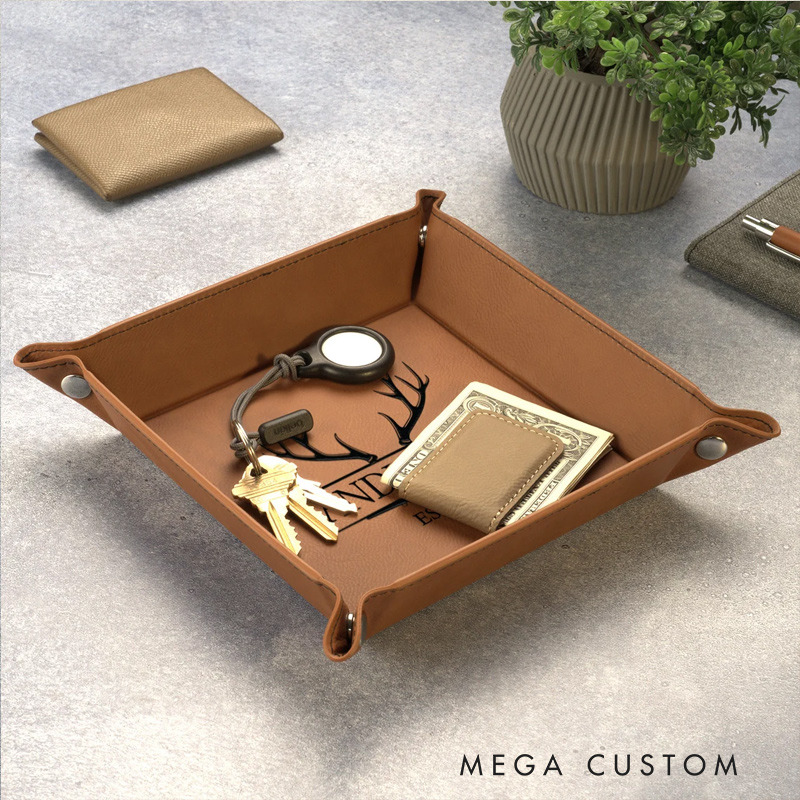 Personalized Engraved Men's Leather Valet Tray Desk Organizer Gift For Husband Boyfriend Father Valentine's Day Gift Anniversary Gift