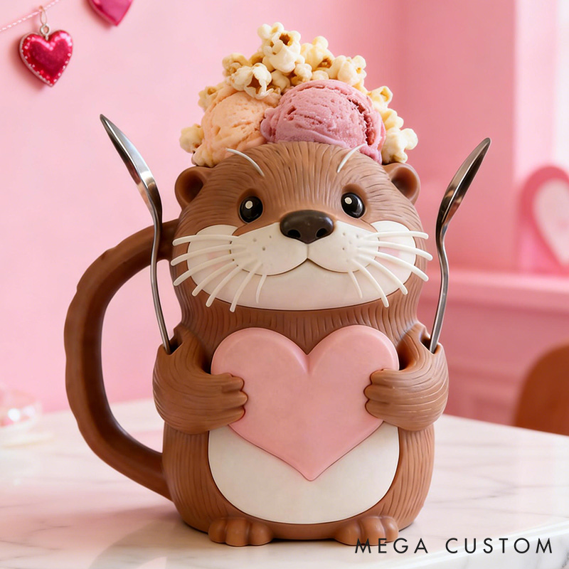 Personalized Otter Couple Ice Cream Pint Holder 3D Printed with Spoon Slots & Snack Drawer Anniversary Gift Valentine's Day Gift for Him Her