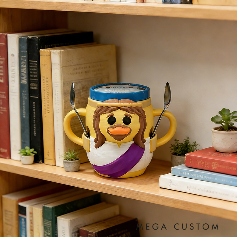 Personalized Jesus Duck Ice Cream Cozy Pint Holder 3D Printed with Spoon Slots Religious Gift for Jesus Lover Ice Cream Lover
