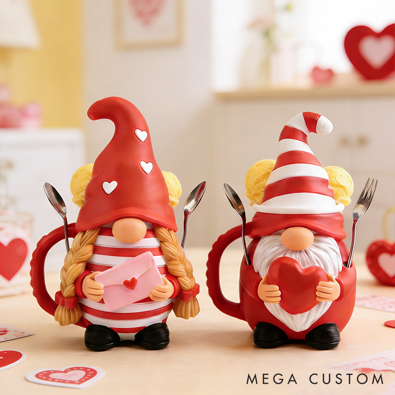 Personalized Gnome Couple Ice Cream Pint Holder 3D Printed with Spoon Slots & Snack Drawer Anniversary Gift Valentine's Day Gift for Him Her