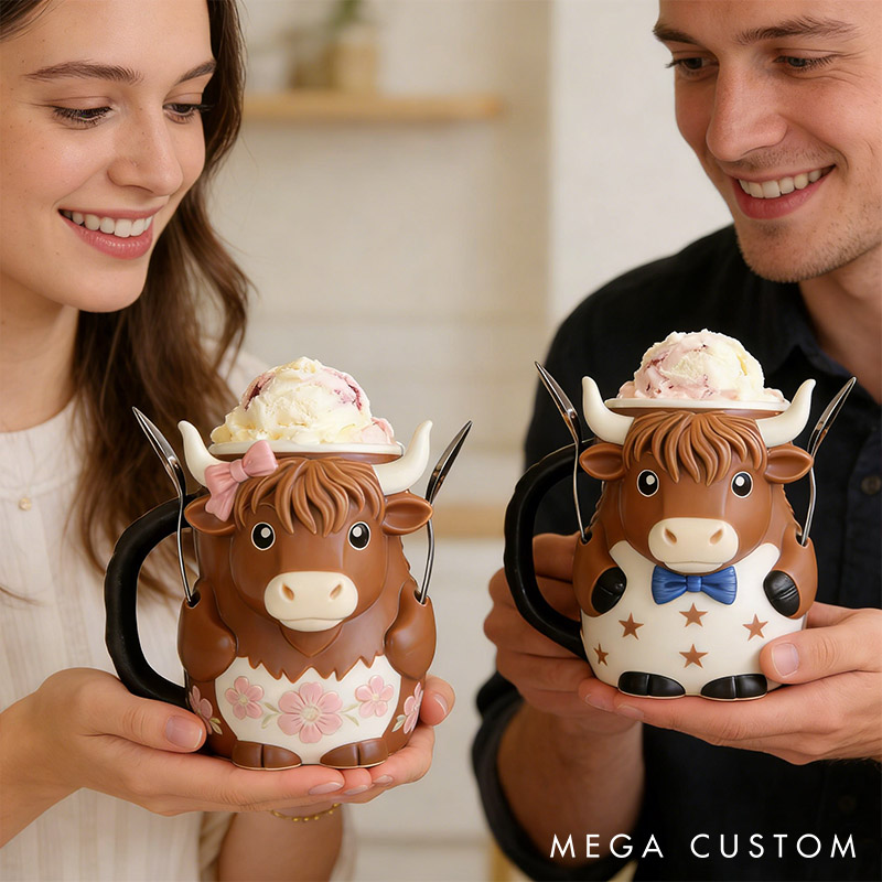 Personalized Highland Cow Couple Ice Cream Pint Holder 3D Printed with Spoon Slots & Snack Drawer Anniversary Valentine's Day Gift for Him Her