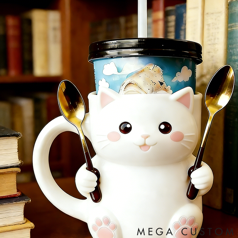 Personalized Cat Lover Cat Ice Cream Pint Holder 3D Printed with Spoon Slots & Snack Drawer for Pet Pet Lover for Cat Lover